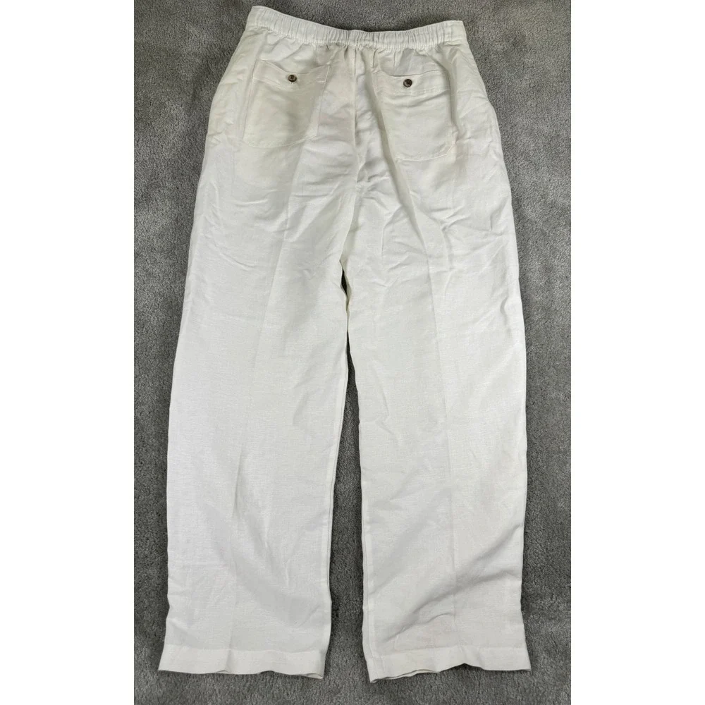 Cubavera Mens Large White Linen Blend Drawstring Elastic Waist Relaxed Pants